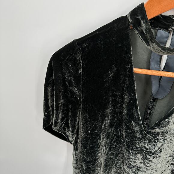 MADEWELL Short Sleeve Choker Collar Velvet Silk Blend Blouse H1947 // XXS - Picture 5 of 9